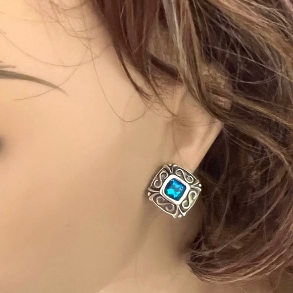 925 sterling silver set of earrings and necklace blue topaz stones - Picture 4 of 12